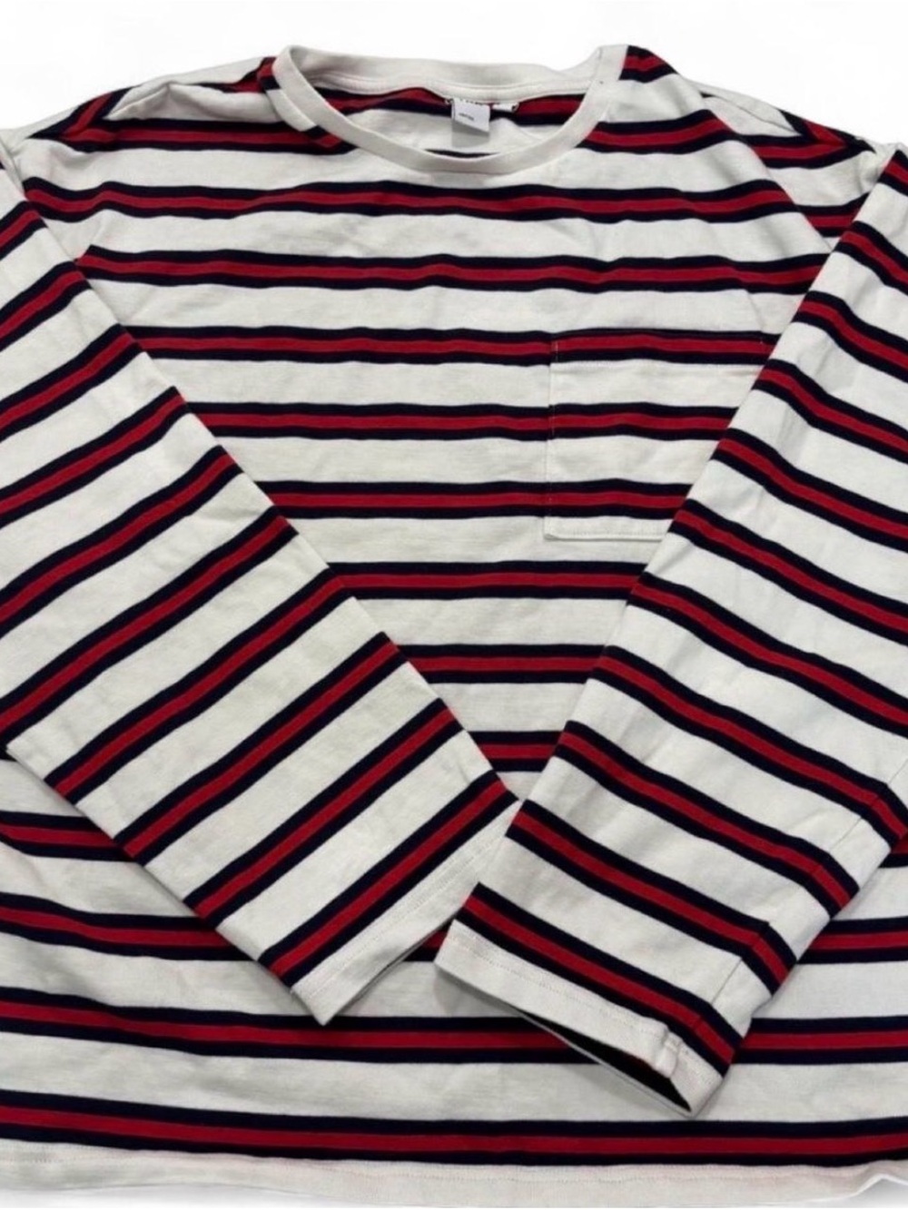 Aritzia White Long-Sleeve Tee with Red & Black Stripes